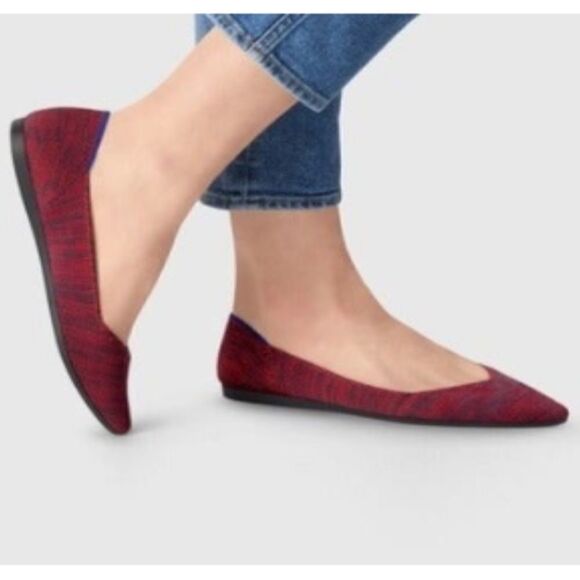 Rothys W8 crimson heather red gray slip on pointed toe ballet flats - Picture 2 of 13